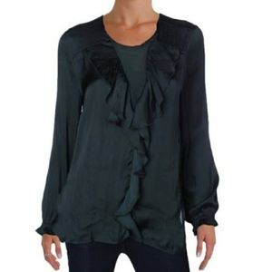 New Love Scarlett Blouse XL Green Ruffle Top